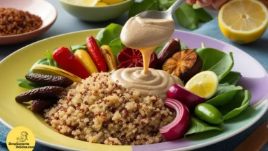 Salada de Quinoa com Legumes Grelhados e Molho de Tahine A Delícia Saudável que Você Precisa Provar!